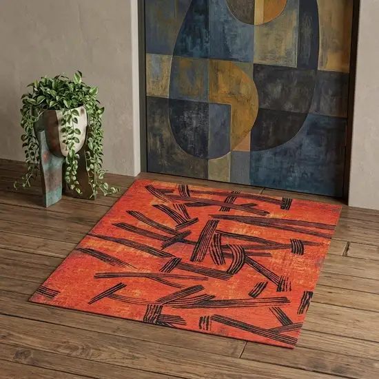Red And White Abstract Washable Area Rug With UV Protection Photo 1