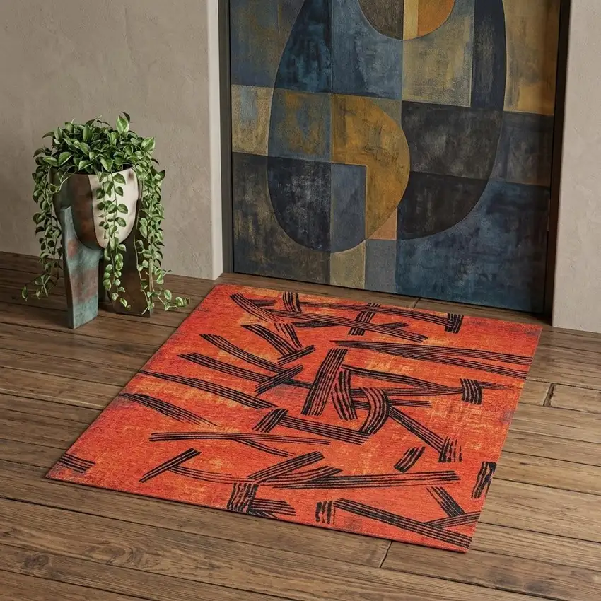 Red And White Abstract Washable Area Rug With UV Protection Photo 1