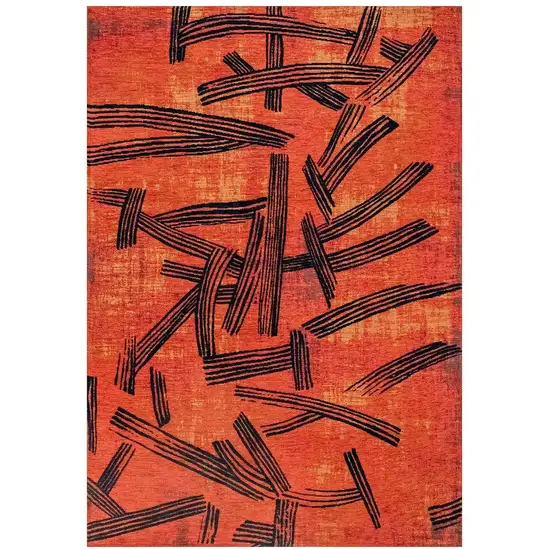Red And White Abstract Washable Area Rug With UV Protection Photo 4