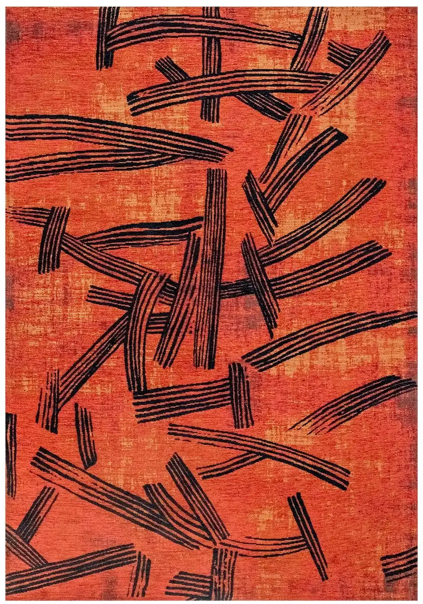 Red And White Abstract Washable Area Rug With UV Protection Photo 4