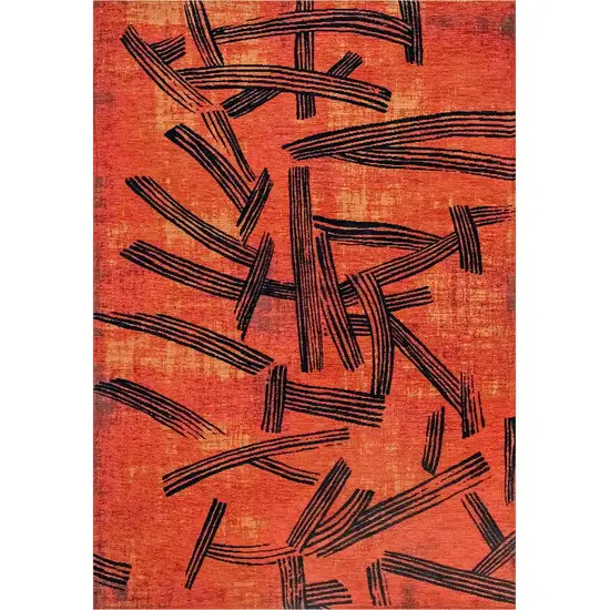 Red And White Abstract Washable Area Rug With UV Protection Photo 2