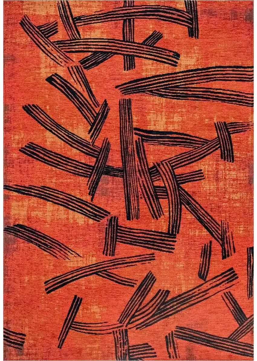 Red And White Abstract Washable Area Rug With UV Protection Photo 2