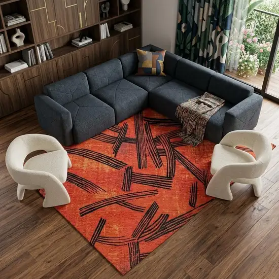Red And White Abstract Washable Area Rug With UV Protection Photo 1