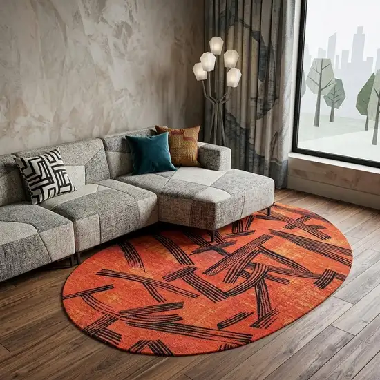 Red And White Abstract Washable Area Rug With UV Protection Photo 1