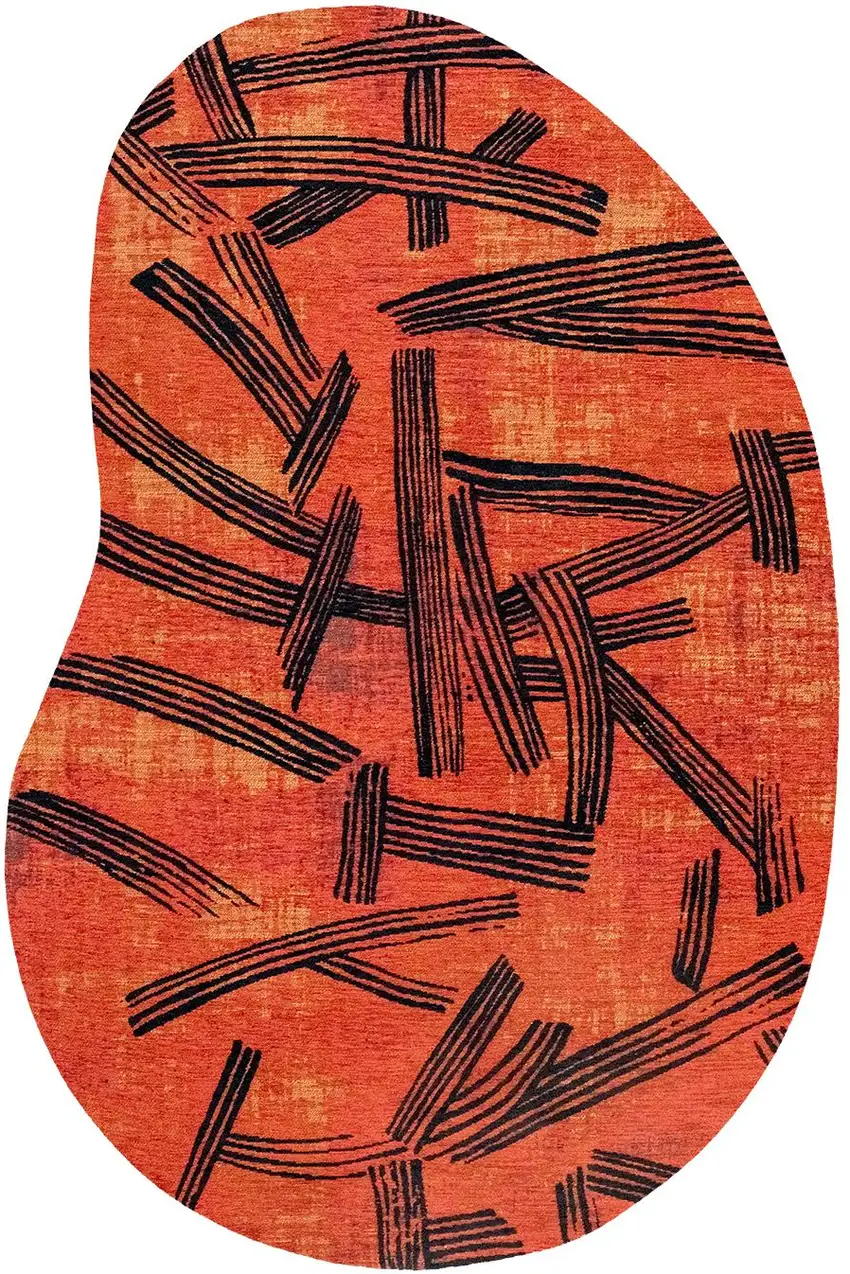 Red And White Abstract Washable Area Rug With UV Protection Photo 2