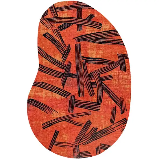 Red And White Abstract Washable Area Rug With UV Protection Photo 2