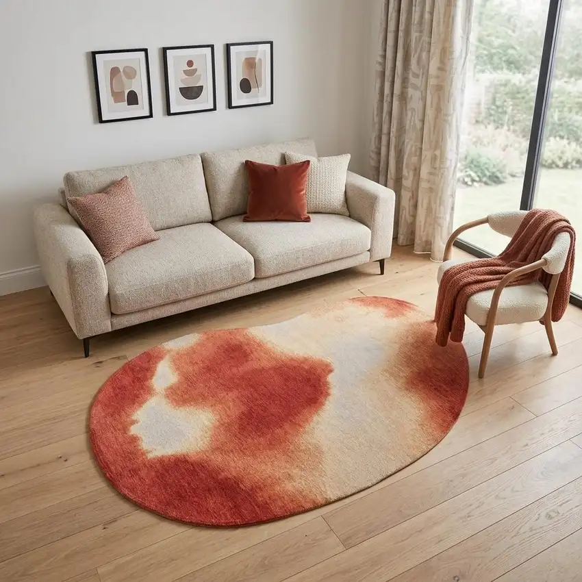 Red And White Abstract Washable Area Rug With UV Protection Photo 1