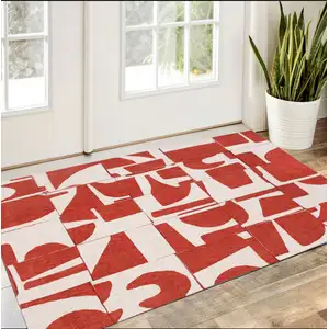 Photo of Red And White Geometric Washable Area Rug