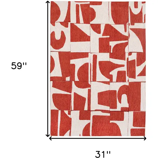 Red And White Geometric Washable Area Rug Photo 4