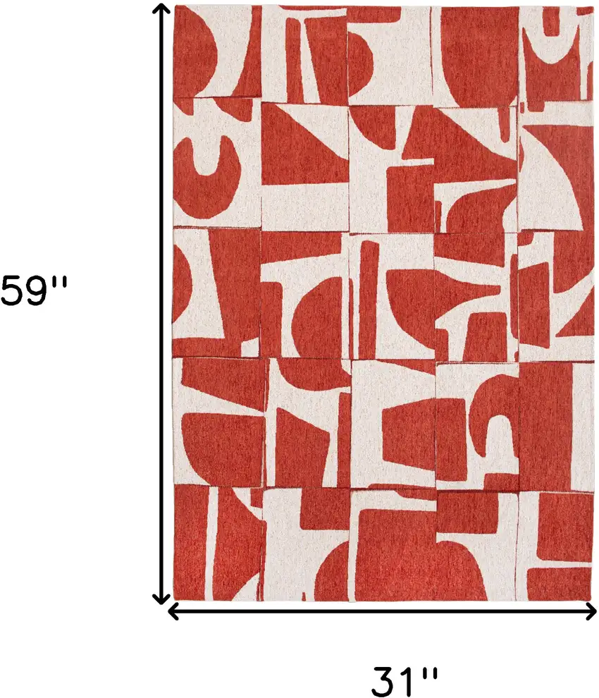 Red And White Geometric Washable Area Rug Photo 4