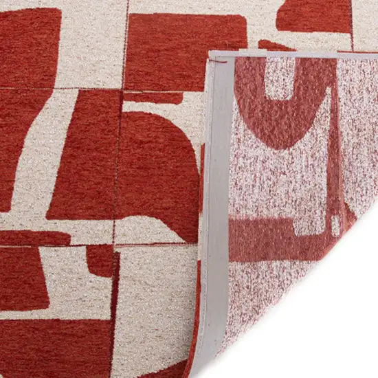 Red And White Geometric Washable Area Rug Photo 6