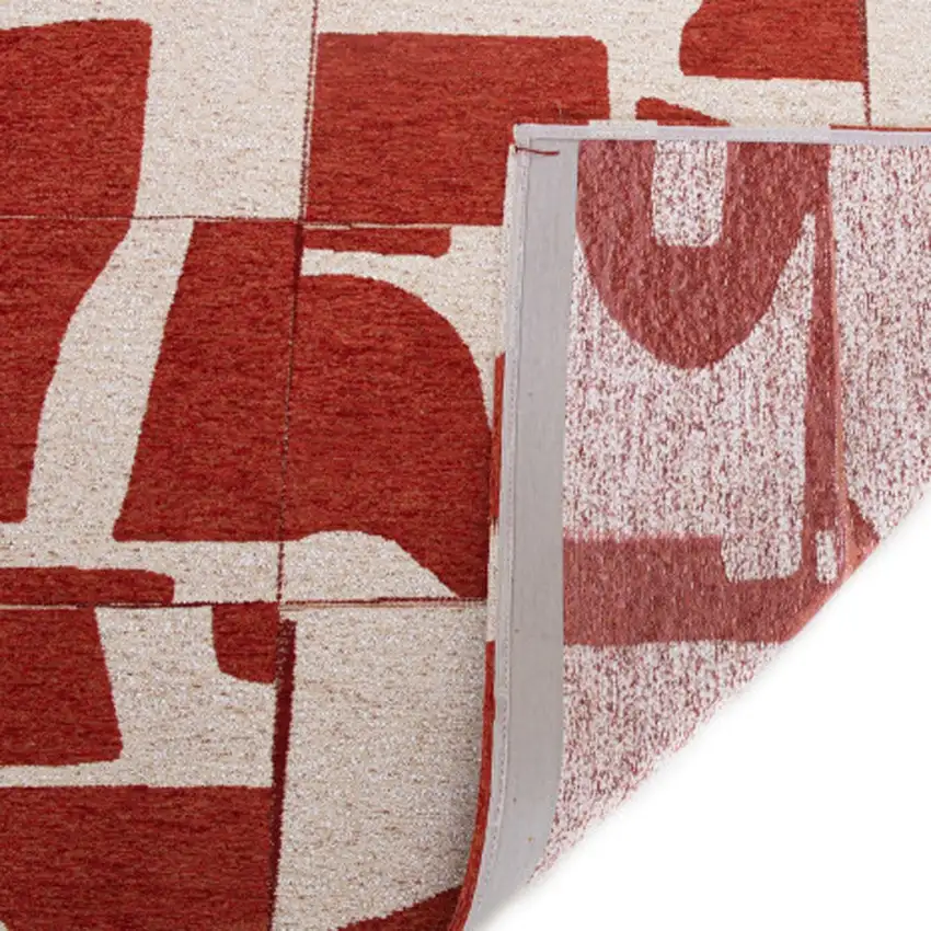 Red And White Geometric Washable Area Rug Photo 6