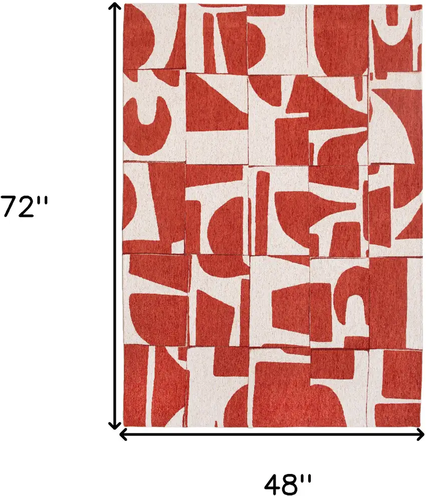Red And White Geometric Washable Area Rug Photo 5