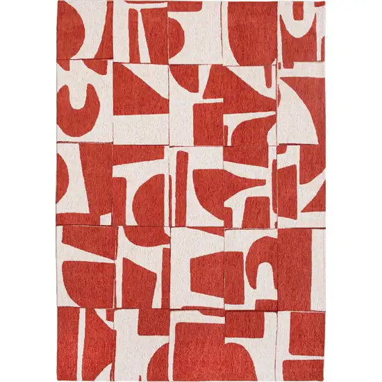 Red And White Geometric Washable Area Rug Photo 2