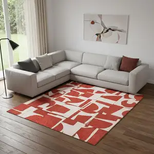 Photo of Red And White Geometric Washable Area Rug