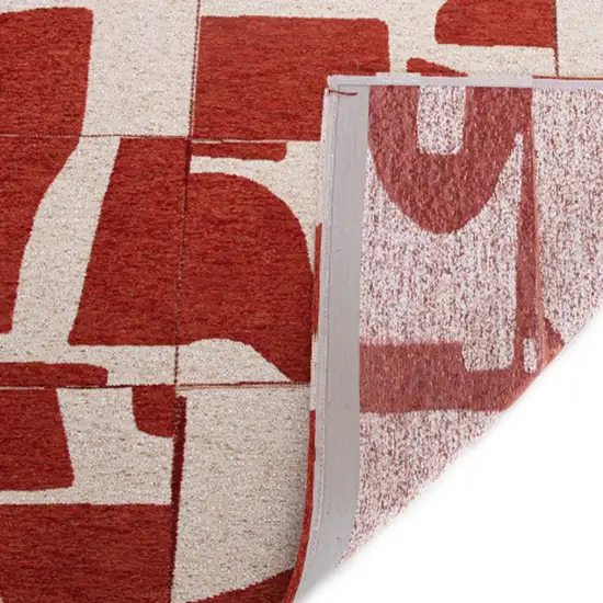 Red And White Geometric Washable Area Rug Photo 7