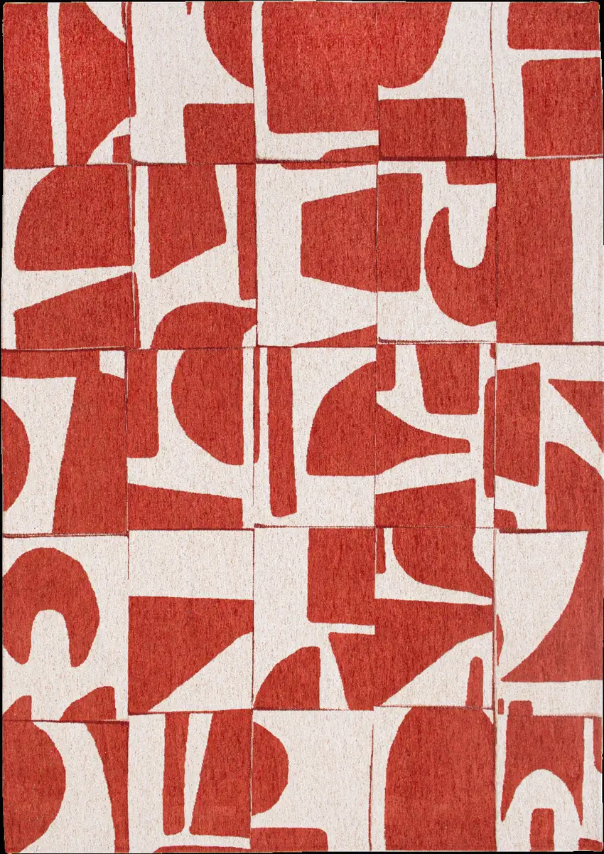Red And White Geometric Washable Area Rug Photo 2