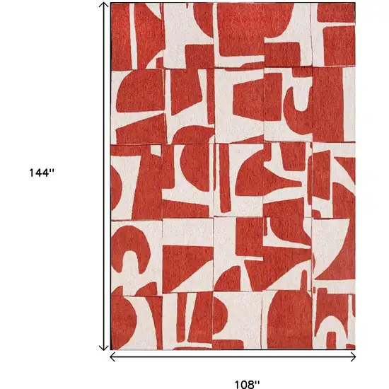 Red And White Geometric Washable Area Rug Photo 9