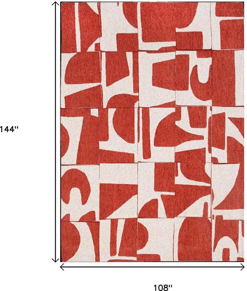 Red And White Geometric Washable Area Rug Photo 9