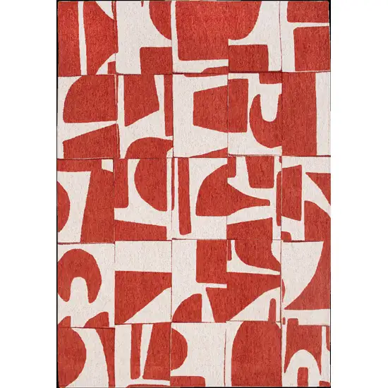 Red And White Geometric Washable Area Rug Photo 2