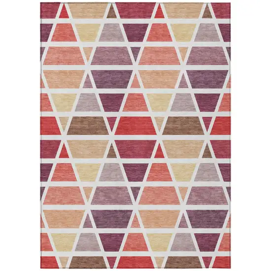 Red And White Geometric Washable Indoor Outdoor Area Rug Photo 2