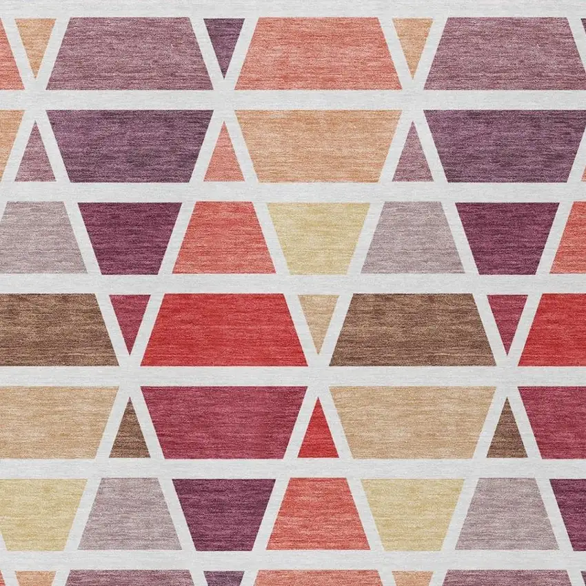 Red And White Geometric Washable Indoor Outdoor Area Rug Photo 3