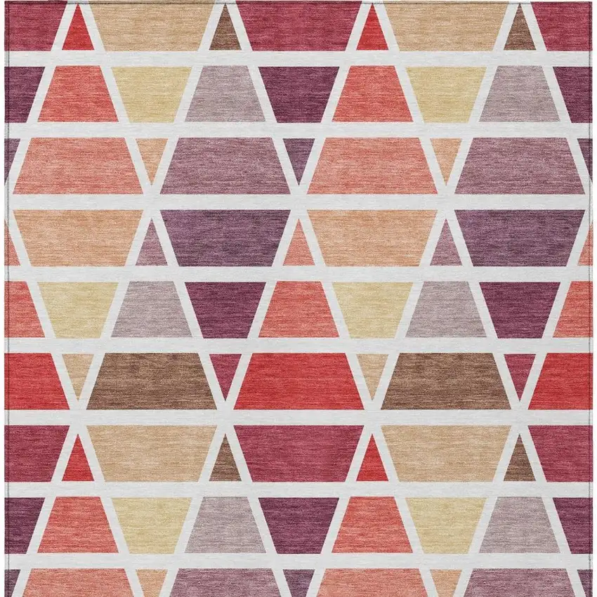 Red And White Geometric Washable Indoor Outdoor Area Rug Photo 4