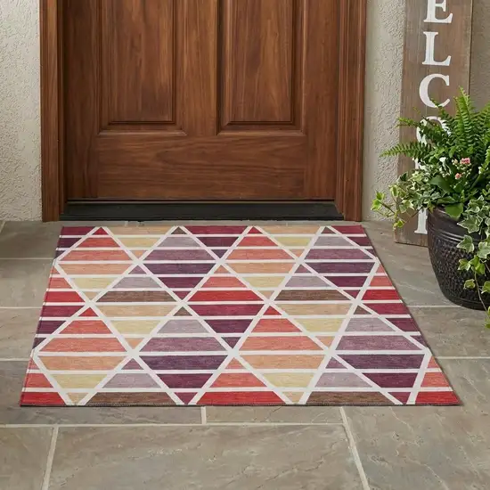 Red And White Geometric Washable Indoor Outdoor Area Rug Photo 1