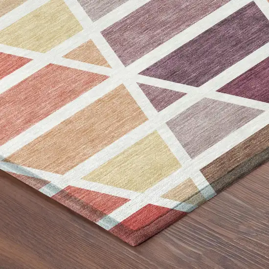 Red And White Geometric Washable Indoor Outdoor Area Rug Photo 5
