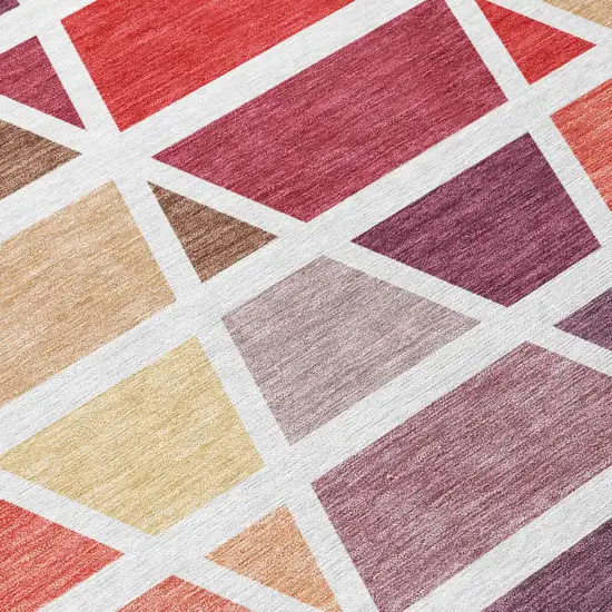 Red And White Geometric Washable Indoor Outdoor Area Rug Photo 6