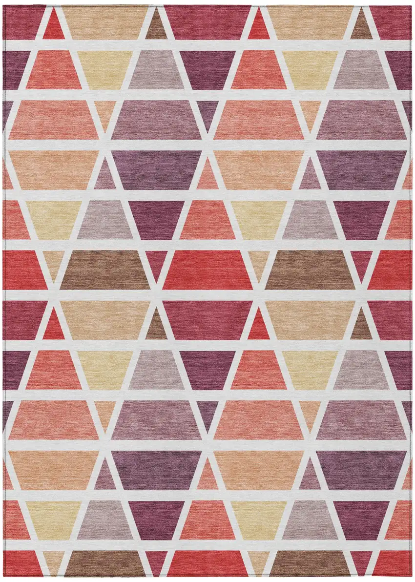 Red And White Geometric Washable Indoor Outdoor Area Rug Photo 2