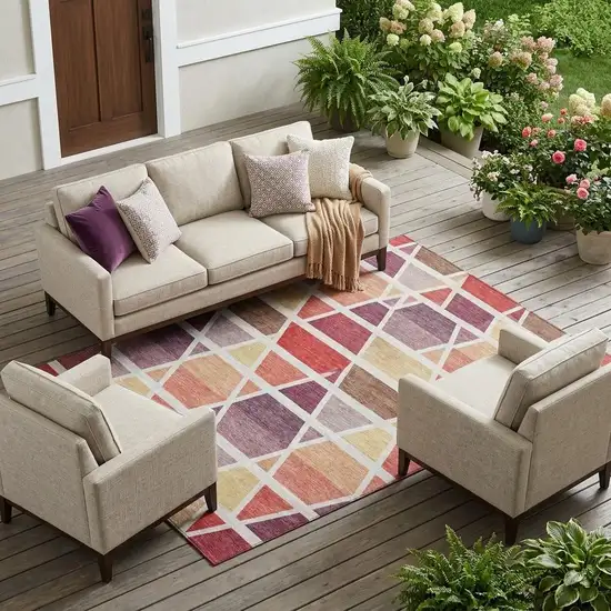 Red And White Geometric Washable Indoor Outdoor Area Rug Photo 1