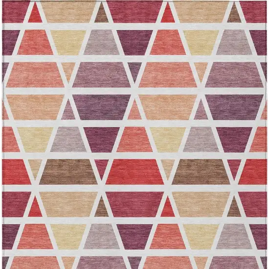 Red And White Geometric Washable Indoor Outdoor Area Rug Photo 4