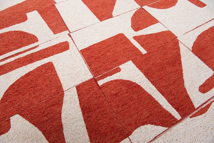 Red And White Geometric ,Washable, Non Skid Area Rug Photo 8