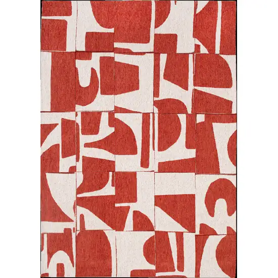 Red And White Geometric ,Washable, Non Skid Area Rug Photo 2