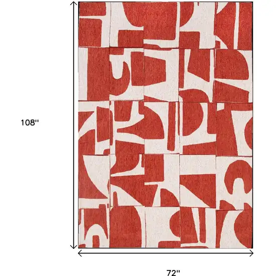 Red And White Geometric ,Washable, Non Skid Area Rug Photo 9