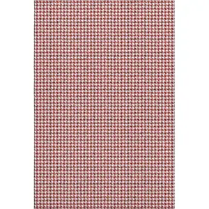 Photo of Red And White Houndstooth Washable Area Rug With UV Protection