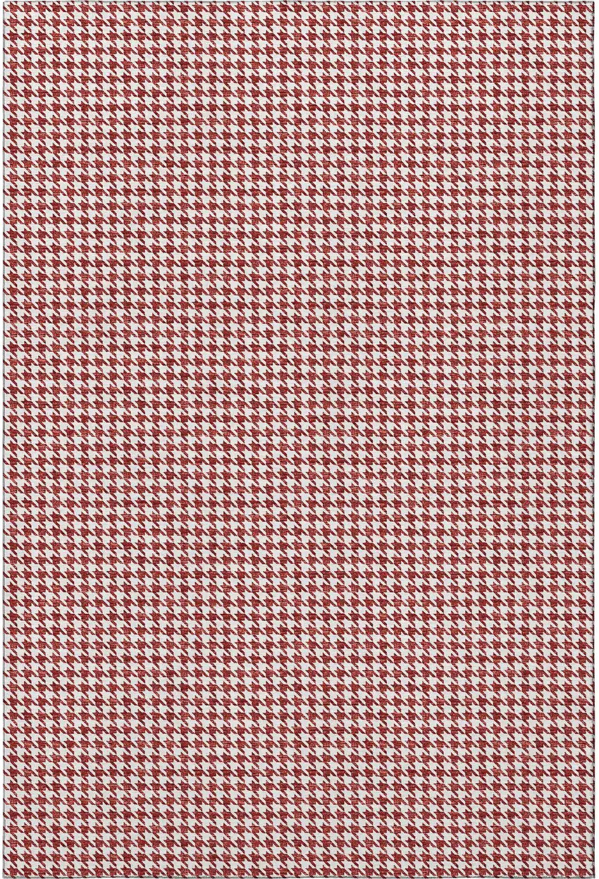 Red And White Houndstooth Washable Area Rug With UV Protection Photo 4