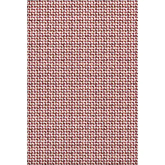 Red And White Houndstooth Washable Area Rug With UV Protection Photo 2