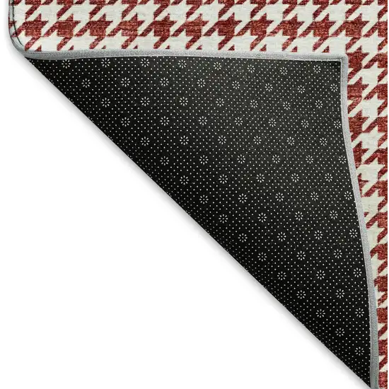 Red And White Houndstooth Washable Area Rug With UV Protection Photo 7