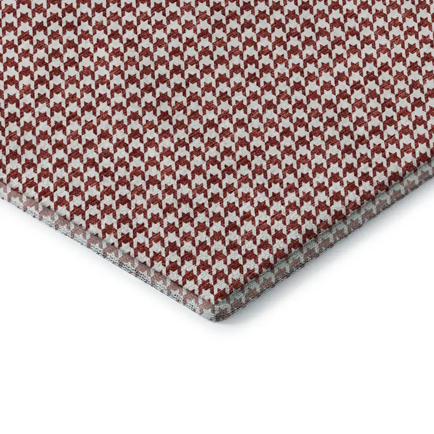 Red And White Houndstooth Washable Area Rug With UV Protection Photo 8
