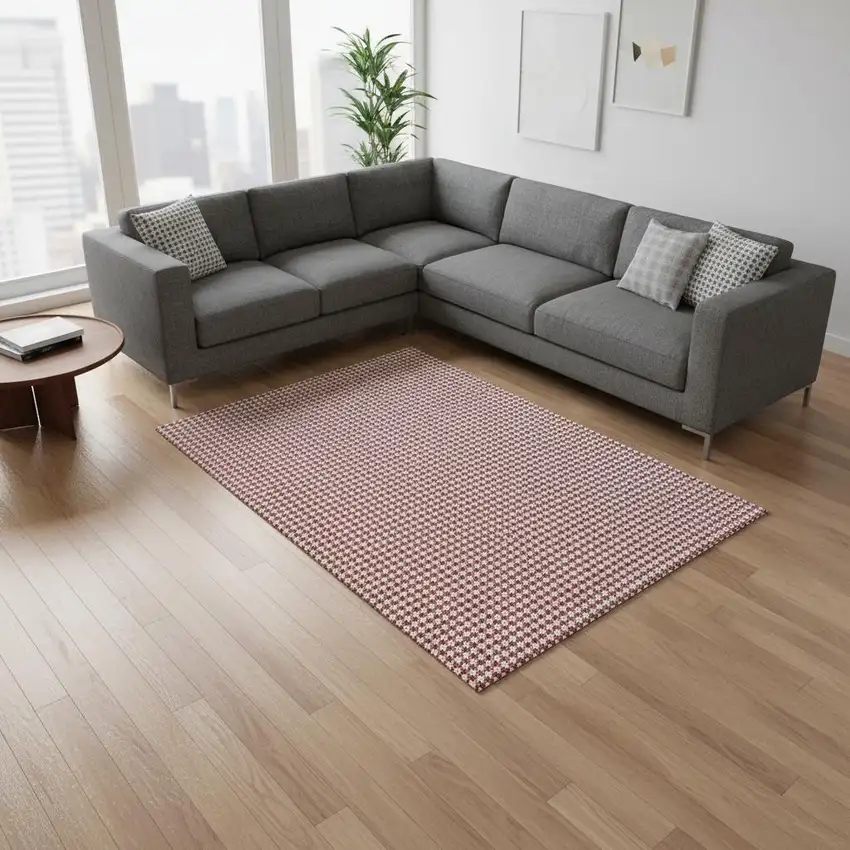 Red And White Houndstooth Washable Area Rug With UV Protection Photo 1