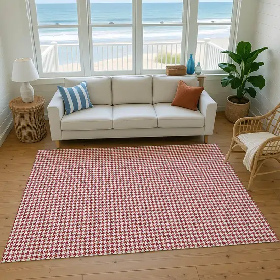 Red And White Houndstooth Washable Area Rug With UV Protection Photo 6