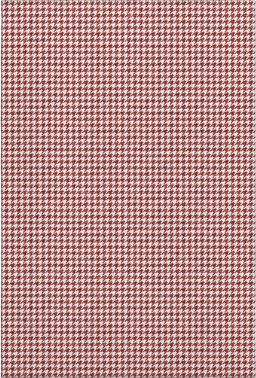 Red And White Houndstooth Washable Area Rug With UV Protection Photo 2