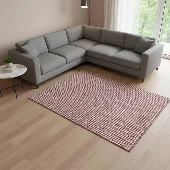 Red And White Houndstooth Washable Area Rug With UV Protection Photo 1