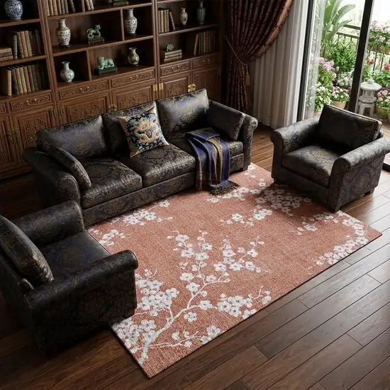 Red And White Oriental Washable Area Rug With UV Protection Photo 1