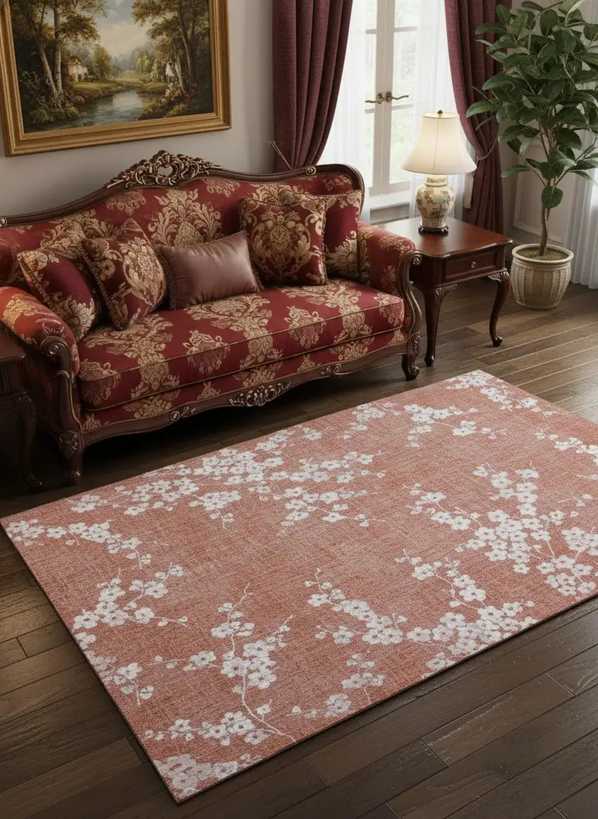 Red And White Oriental Washable Area Rug Photo 1