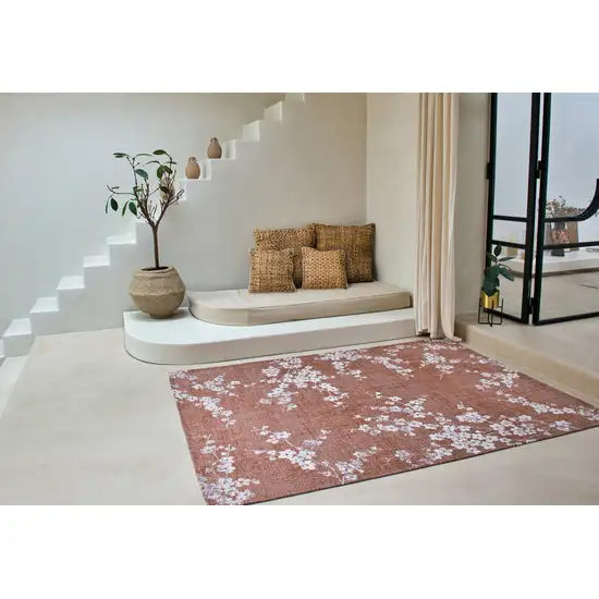 Red And White Oriental Washable Area Rug Photo 5