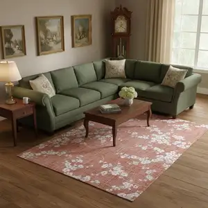 Photo of Red And White Oriental Washable Area Rug