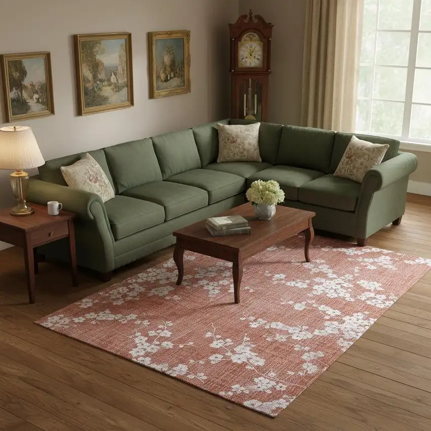 Red And White Oriental Washable Area Rug Photo 1